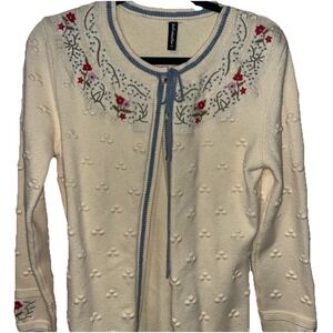 Just Fashion Now Cardigan Women's Large Embroidered Cottagecore Knit Sweater
